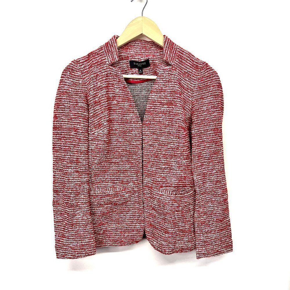 Talbots Petite Red and White Tweed Blazer Jacket Size 2 P